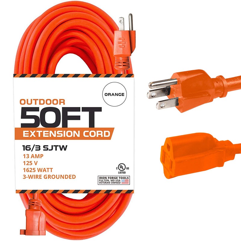 IRON FORGE CABLE 50 Ft Orange Extension Cord - 16/3 SJTW Heavy Duty Outdoor Extension Cable with 3 Prong Grounded Plug for Safety - Great for Garden & Major Appliances - Image 1